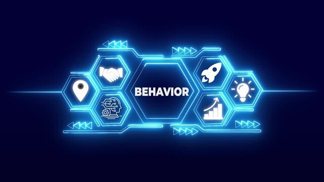 Neon circuit board icons set with behavior text