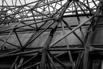 Industrial Metal Scaffolding Over a Building in Black and White, Dynamic Structural Network