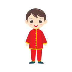 Vector flat illustration. Malaysian Chinese boy wearing traditional attire called Samfoo