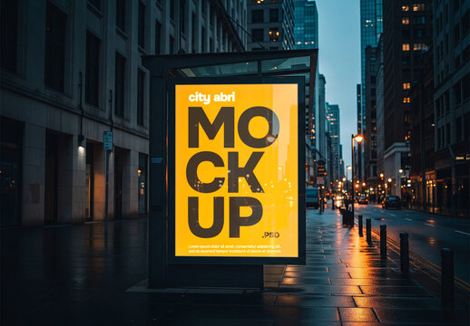 Evening City scene bus stop poster mockup