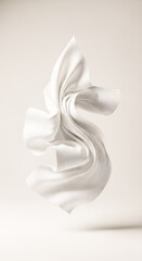 Abstract flowing white fabric on light backdrop with soft shadow