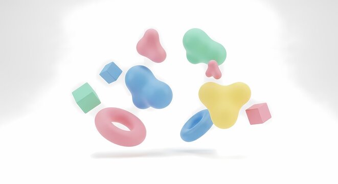 Colorful Pastel Floating Abstract 3d Shapes on White Background Modern Design Element - Powered by Adobe