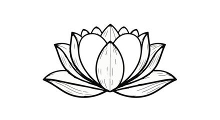 Serene black and white illustration of a blooming lotus flower, symbolizing peace and purity.