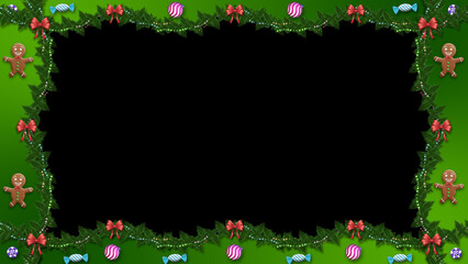 A fun holiday frame featuring happy gingerbread cookies, bows, and sweets. The center is blank for your own text or design.