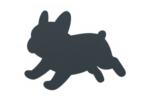 French bulldog puppy running silhouette, pet dog playing, isolated vector graphic element with transparent background