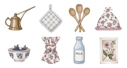 Charming kitchenware collection with floral accents and vintage flair