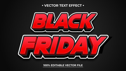 Bold Black Friday Vector Text Effect with Red Letters and White Outline on Dark Background