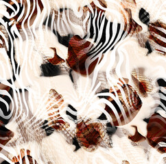 Mixed animal pattern, leopard and zebra texture, African animal pattern.