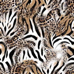 Mixed animal pattern, leopard and zebra texture, African animal pattern.