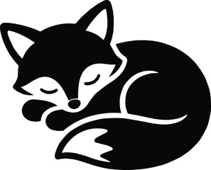 Stylized sleeping fox black silhouette icon on white background