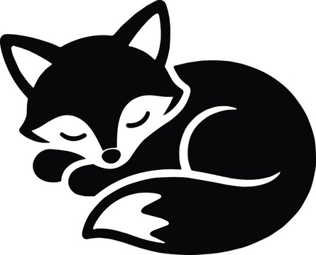 Stylized sleeping fox black silhouette icon on white background - Powered by Adobe