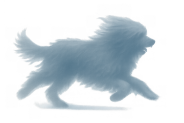 Cloud dog running, a fluffy abstract pet shape symbolizing animal companionship, joy, and movement. Transparent background