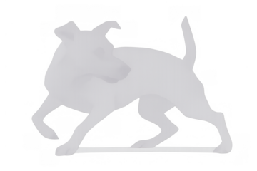 Stylized white dog silhouette cutout on transparent background, pet graphic design element, animal icon symbol