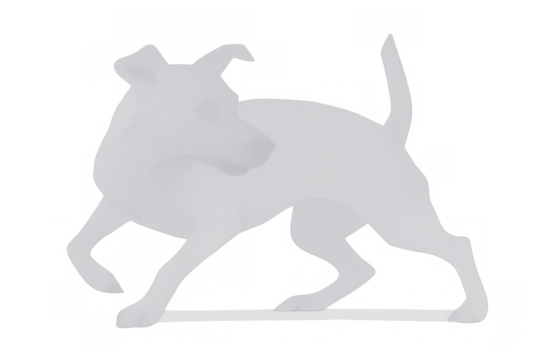 Stylized white dog silhouette cutout on transparent background, pet graphic design element, animal icon symbol