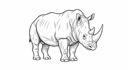 Obraz premium Rhinoceros illustration in black and white line art style 