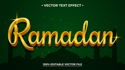 Golden Ramadan Editable Text Effect with Mosque Silhouette on Green Background