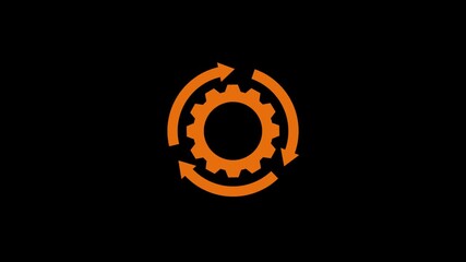 Process automation white line animation. Workflow organization animated icon. Spinning arrows, rotating gear. Production system. Isolated element on dark background.