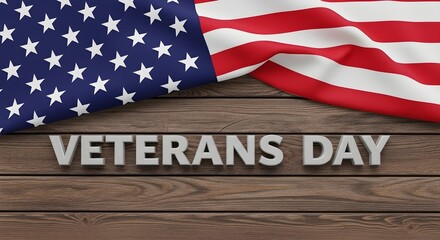 Salute to Veterans Day with American flag and wooden background