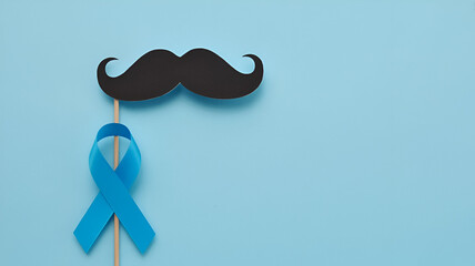 Blue Ribbon and Mustache on Light Blue Background