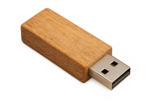 Wooden usb flash drive storing digital data for portable security and transfer, eco-friendly memory stick technology - Powered by Adobe