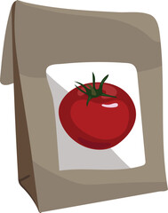 Brown paper bag with a red tomato image isolated on white background