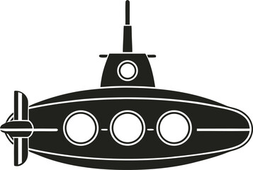 Fototapeta premium Black Silhouette Icon of a Submarine with Propeller and Windows underwater vessel