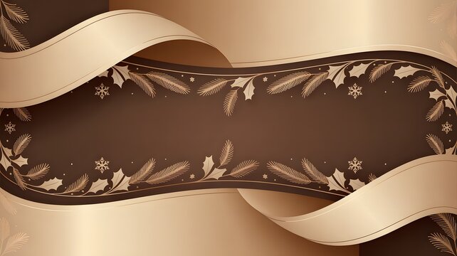 Elegant brown and gold background with ribbon and floral design decorative frame for invitations cards and festive events