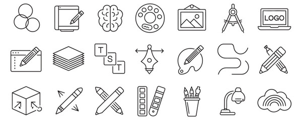 Creative design elements for modern brand identity showcasing art tools and inspiration – perfect for marketing agencies, graphic designers, and creative teams