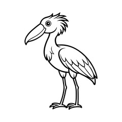 Shoebill Outline Line Art Vector Illustration