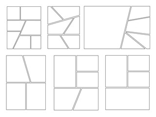 Set of templates for manga comic panels including 6 templates. Comic or Manga background frames and panels, designed for use by mangaka or comic artists. Backgrounds for comics or manga.