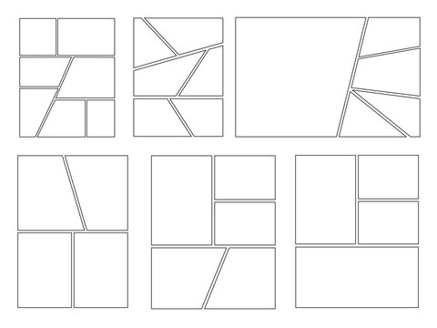 Set of templates for manga comic panels including 6 templates. Comic or Manga background frames and panels, designed for use by mangaka or comic artists. Backgrounds for comics or manga.
