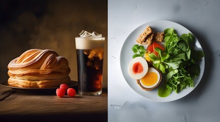 Conceptual Food Contrast: Dark Junk Food versus Bright Healthy Meal