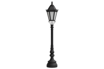 Elegant ornate street lamp provides ambient lighting for outdoor spaces, perfect for architectural designs and urban development projects providing a warm glow