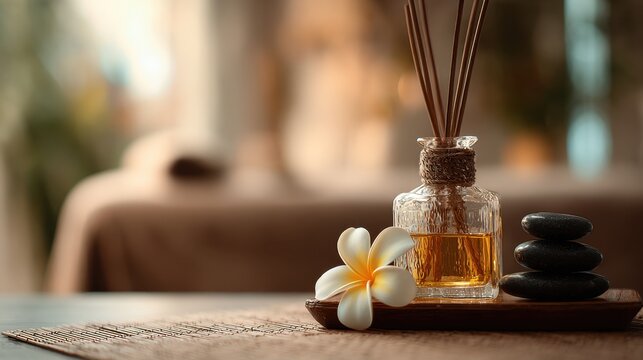 Relaxing spa setting with aroma oil
