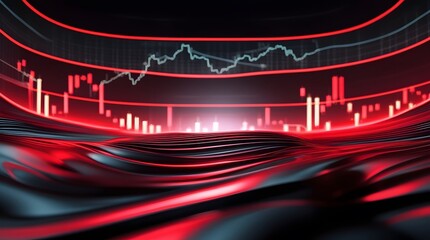 Dark Cinematic Red and Black Abstract Finance Background with Glowing Graphs