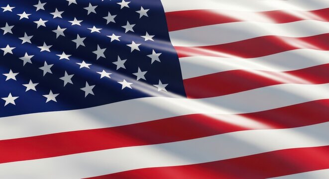 Closeup of the american flag waving in the wind, showcasing its stars and stripes in a dynamic and patriotic display of national pride and freedom