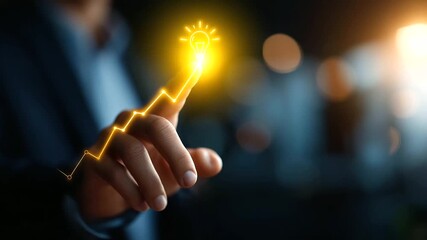 Faceless businessperson hand touching transparent screen with lightbulb icon and ascending graph digital analytics overlay business growth strategy data visualization creative - Powered by Adobe