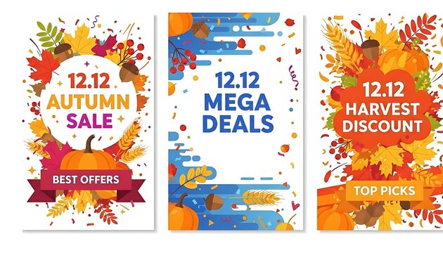 Autumn sale and harvest discount posters with 1212 mega deals