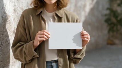 Designer showing front cover of empty white book mockup on textured concrete background — symbolizing graphic presentation, clean branding visualization, and professional portfolio aesthetics.