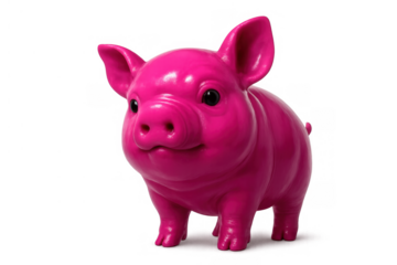 Pink piggy bank figurine standing on transparent background, symbolizing saving money, finance, investment, and wealth