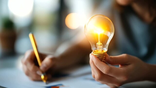 Faceless optimizer reviewing form analytics with lightbulb friction reduction idea creative conversion improvement digital user experience metrics defocused behind with copy