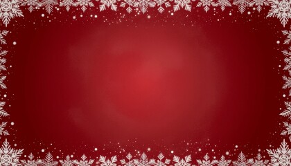 Marco decorativo rojo de copos de nieve blancos alrededor de todo el borde, con diferentes tama&ntilde;os y dise&ntilde;os, creando un efecto helado y festivo. Peque&ntilde;as part&iacute;culas de nieve dispersas por el fondo.