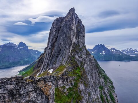 Dramatic Mountain Peak on Senja Island, Norway with Arctic Fjord View
