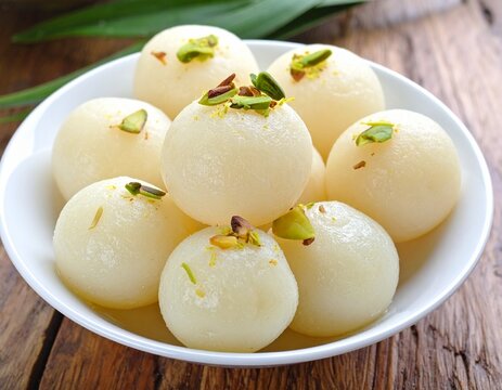 Indian Rasgulla or Rosogulla dessert/sweet served in a bowl. selective focus