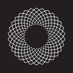 Abstract Decorative Geometric Circle Radial Pattern. Round Design Element on Black Background. 