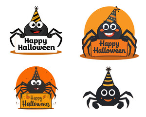  template featuring a spider with a cheerful expression, set against a bright orange and black background, incorporating cartoon elements 