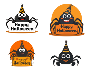  template featuring a spider with a cheerful expression, set against a bright orange and black background, incorporating cartoon elements 