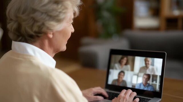 Friends and relatives joining a virtual condolence call on a laptop screen, with warm faces and shared emotions, highlighting online memorial gatherings, digital empathy, and the evolution of