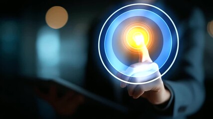 Business hand touching holographic search engine results with lightbulb featured snippet creative SEO tactics digital ranking strategy marketing performance tablet visible