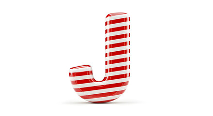 Candy-cane striped Christmas letter J isolated on white.